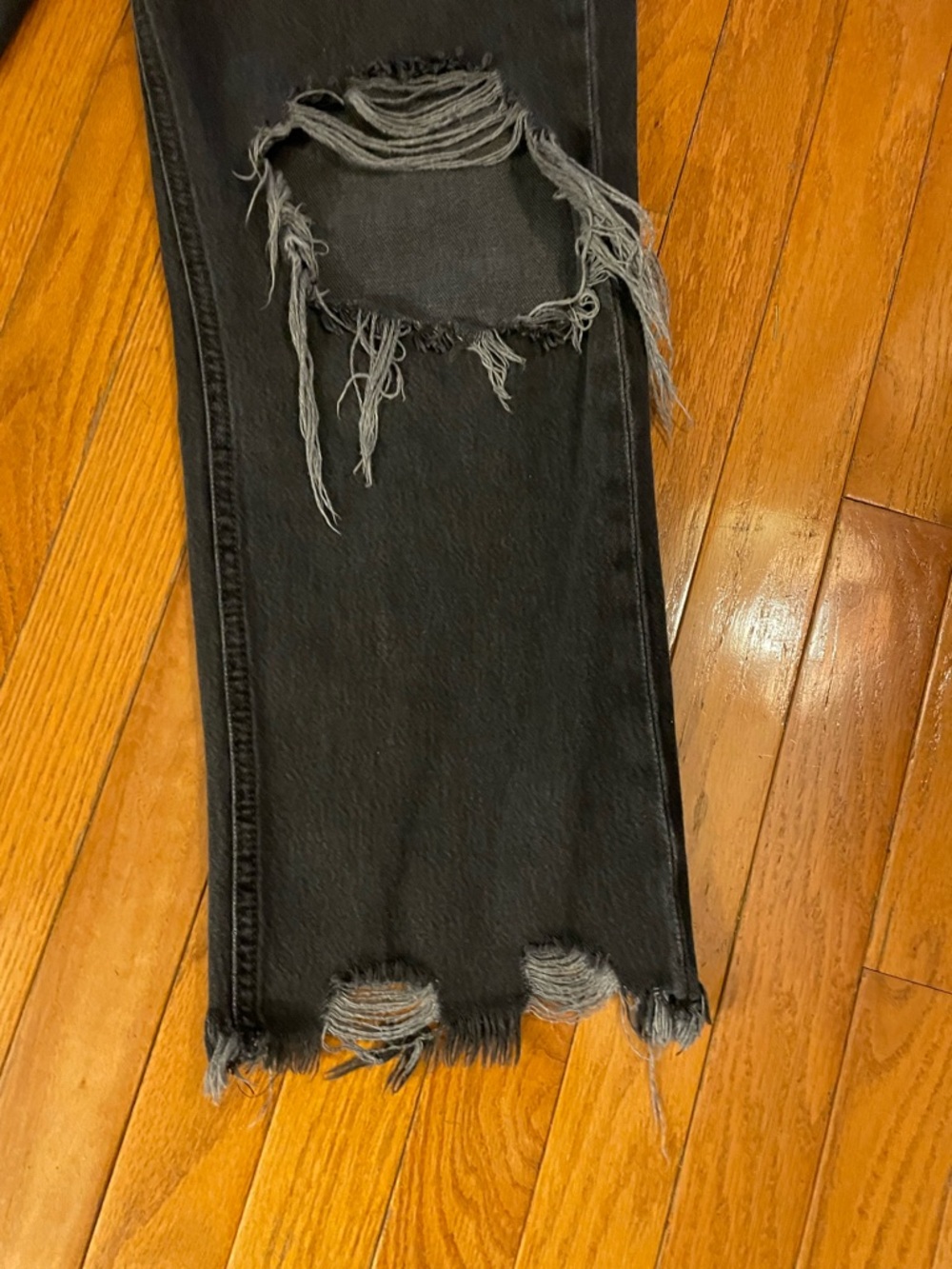 Free People Black Wide-Leg Distressed Hem Jeans - Picture 6 of 7